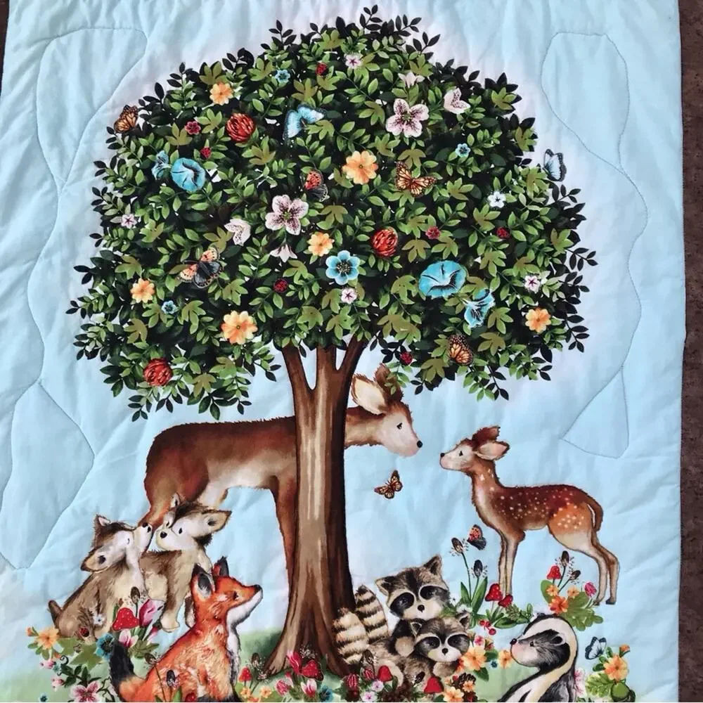 Handcrafted Quilted Wall Hanging Woodland Creatures Peace in the Forest Signed